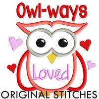 Valentine's Day Owl Applique and Machine Embroidery Digital Design File 5x7 6x10 7x11
