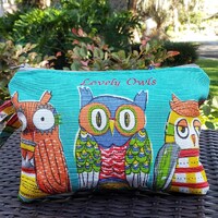 Owls Wristlet Bag, Custom Owl Make Up Organizer, Zipper Purse, Lovely Owls Clutch Beach Bag gift for