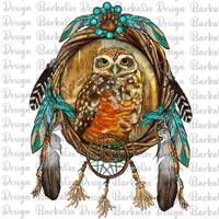 Western Burrowing Owl Dream Catcher With Gemstone Png Sublimation Design, Owl Indian Dream Catcher P