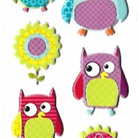 Owls and Flowers Puffy Sticker Set  | 10 Adorable Colourful Stickers  | Crafting Supplies | Scrapboo