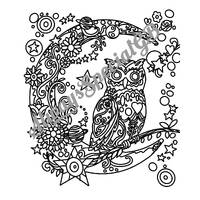 Owl space based colouring page. Instant download.