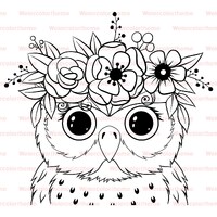 Owl svg File,Owl Flower Crown svg,Cute Owl Svg,Owl Face svg,Owl Lineart,Cute Owl png,Owl Face cut Fi