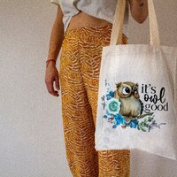 Owl Tote Bag, Natural Organic Cotton Tote Bag, Shoulder Bag, Eco-Friendly Bag, Lightweight Tote Bag