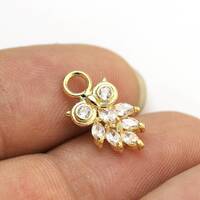 6pcs CZ Owl Earring Charms, Detachable Dainty Animal Charm, Real Gold plated, Earrings Making, Jewel