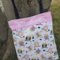 Owl Bag, Girls Tote, Personalized Book Bag, Overnight Bag, School Bag, Girls Tote with Name, Gift fo