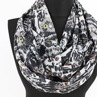 Owl Design Infinity Scarf, Long Scarf, Circle Scarf, Women Gift For Her Spring - Summer - Fall Fashi