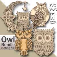 Owl Bundle multilayer Svg/ Owl Bundle cut file/ 3D layer/ Plywood cutting/ Paper cutting/ Svg file/ 