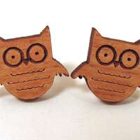 Wooden Owl Earrings - Post Stud Earrings