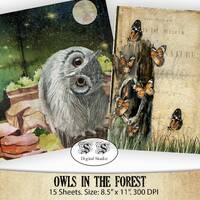 Vintage Owl Journal Paper: Woodland Scrapbook Pages (PDF)