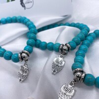 Turquoise Beaded Bracelet With Owl Charm