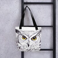 Owl Art Print Tote Bag, Polyester Fabric