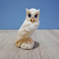 Owl in a Rock Looks Right 13cm-5.11in The Symbol of Wisdom and Prudence Greek Statue White Marble &a