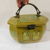 Vintage Wooden Decoupage Purse Handbag 3 Dimensional Owl Design