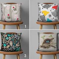 Cute Owl Throw Pillow Cover, Bird Pattern Cushion Cover, Owl on Branch Pillow Case, Boho Home Decor,