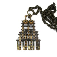 Pentti Sarpaneva bronze owl pendant, vintage Finnish jewellery, 60s Scandinavian jewellery