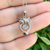 Sterling Silver Owl Necklace: Dancing CZ Pave, Animal Lover Gift