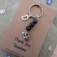 Owl Keyring, Gemstone Diffuser Keychain, Personalised Initial Keyring, Thank You Teacher Gift, Owl L