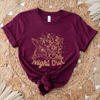 Night Owl T-Shirt, Retro Owl Shirt, Trendy Summer Tees, Gift for Her, Boho Floral Shirt, Owl Lover S