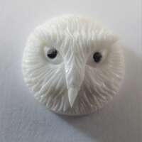 Carved Cow Bone Owl Cabochons: Black Eyes, Flat Back - Bali Fair Trade