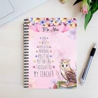personalised Teacher Notebook: Floral Owl Design, End of Term Gift