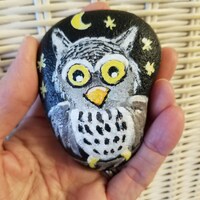 Owl Art, Hand Painted Rock, Owl Painted on Stone, Owl Painting, Owl Lover Gift, Small Original Art, 