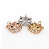 Owl Pendant, Animal Necklace, 18K Gold Stuffed Owl Pendant, Micropavé CZ Owl Pendant, DIY Jew
