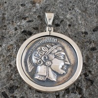 Goddess Athena & Owl of Wisdom Large Silver Pendant - Athens Tetradrachm coin