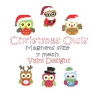 Plastic Canvas, Pattern, Christmas, Owls, Hiboux, Noël, Set of 6 patterns, Magnets, Canevas Pla