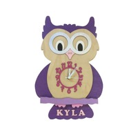 Purple Owl Personalised Wooden Pendulum Children's Clock