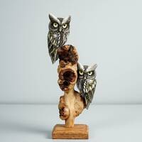 Couple Owl on a Tree Branch, Painted Figurine, Colorful Statue, Wooden Ornament, Personalized, Owl S