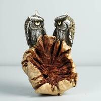 Couple Owl on a Tree Branch, Painted Figurine, Handmade, Colorful Statue, Wooden Ornament, Unique Sc