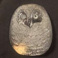 Art Glass Mats Jonasson Owl Lead Crystal Made in Sweden Signed Sculpture Paperweight Figurine 70s