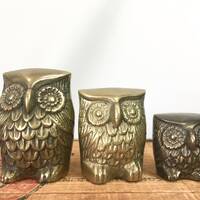 Vintage Brass Owl Lot Set of Three Figurine Collectible Home Decor Small Owls Display Gift Paperweig