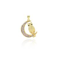 Moon Owl Pendant, 18K Gold Filled Celestial Charm, Micropavé CZ Owl Necklace, Gift for Her, D