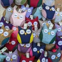 Handmade felt or fabric Owl charm/keyrings