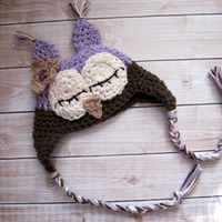 Crochet Baby Owl Hat: Purple Animal Beanie, Photo Prop