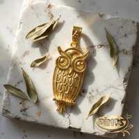 Dimos 18k Gold Owl Pendant. Ancient Greek Symbol.
