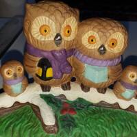 Enesco ceramic owl family Christmas excellent condition