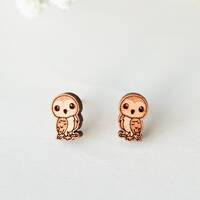 Handmade Barn Owl Earrings Snowy Owl  Bird Earrings Wooden Earrings Women&rsquo;s Girl&rsquo;s Stud 