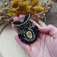Bead embroidery owl brooch handmade crystal bead dress brooch pin accessory mothers day birthday gif