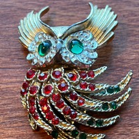 Vintage stunning owl colorful brooch pin Art great gift owls animal jewelry gift idea