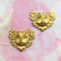 BRASS Winged Feathered Owl Head Large Stamping (2 Pieces) ~ Jewelry Ornament Brass Findings (FB-6063