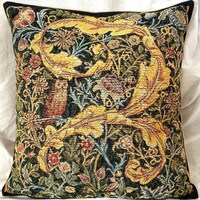 William MORRIS Owl Design BELGIAN Jacquard WOVEN Hand Finished Tapestry Pillow Cushion Cover, 47cm x