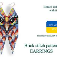 Owl Earring pattern for beading - Brick stitch pattern for beaded fringe earrings - owl pattern