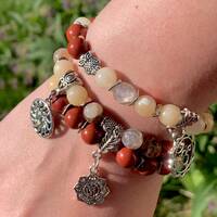 Owl charm and OM charm Red Jasper Citrine and natural Agate Gemstone bracelet
