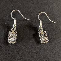 Owl Pewter Dangling Earrings