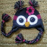 Crochet owl hat made to order in any size newborn to x large adult