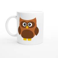 Owl Mug, Coffee Mug for Owl Lovers, Gift for Owl Lover, Cartoon Birds of Prey Cup, White 11oz Cerami