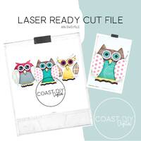 Trio of Owls SVG Digital File | Glowforge Ready | Laser