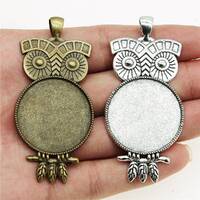 Large Antique Silver tone/Antique Bronze Night Owl Base Setting Tray Bezel Pendant Charm/Finding,fit